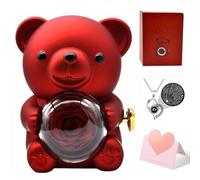 Romantic Teddy Bear with Preserved Rose,Rose Teddy bear with Hidden Jewelry Box and Heart-Shaped Necklace,Graduation Gifts for Her, Valentine's Day, Mother's Day, Weddings, Anniversaries (Red)