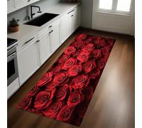 Romantic Theme Kitchen Runner Rug Red roses 40 x 120 cm Non-Slip Machine Washable Printed Low Pile Soft Carpet for Hall Entryway Laundry Lounge Office Bedroom