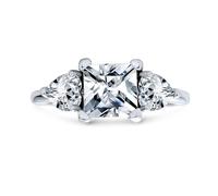 Romantic Timeless Cubic Zirconia Square Solitaire Princess Cut Engagement Promise Ring For Women Side Stone Heart Shape CZ .925 Sterling Silver Thin Band