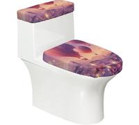 Romantic Toilet Lid Cover and Toilet Tank Lid Cover Set, 2-Piece Bathroom Decor Accessories, Elastic Full-Print Design,Fits Most Toilets