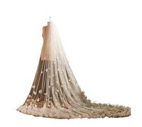Romantic Train Floral Bridal Wedding Veil Soft Tulle Marriage with Comb for Weddings, Parties(White)