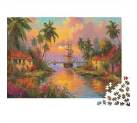 Romantic Tropical Seascape Jigsaw Puzzles Nautical Art Style Challenge Toy Educational Games Home Decoration for Adults& Teenager Age 14 Years Up 1000pcs (75x50cm)