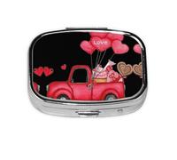 Romantic Truck Heart Balloon Print Pill Box 2 Compartment Medicine Pill Case,Portable for Pocket Or Purse Pill Box Decorative Metal Medicine Organizer