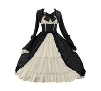 Romantic Tudor-Inspired Medieval Dress for Women,Elegant Trumpet Sleeves with Detachable Bowknot,Renaissance Festival Costume in Plus Sizes,Vintage Princess Party Gown Black