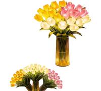 Romantic Tulip Lamp 15 Pcs, LED Artificial Tulip Flowers with Warm Glow, Bendable Stems DIY Flower Bouquet Night Light, for Valentine's Day and Mother's Day Home Dining Table Decor (Mixing Colors)