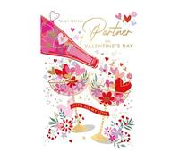 Romantic Valentine's Day Card for Partner, Champagne Design with Gold Foil, Hearts and Floral Pattern, Girlfriend, Fiance