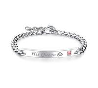 Romantic Valentine's Day Gift Bracelet, Exquisite Zircon Titanium Steel Bracelet, "His Queen" Engraved, Elegant Couples Jewelry for Women