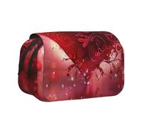 Romantic Valentine's Day Heart Printed Flip Pencil Case with 2 Compartments, Large Capacity, Portable Stationery Organizer for School, Travel and Art