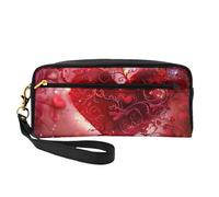 Romantic Valentine's Day Heart Printed Leather Makeup Bags with Wrist Strap Portable Travel Toiletry Bag Cosmetic Organizer Bag for Women