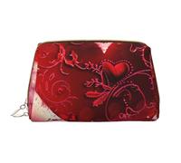 Romantic Valentine's Day Heart Printed Makeup Bag for Women Portable Leather Make up Bag Travel Zipper Cosmetic Bags Organizer