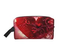 Romantic Valentine's Day Heart Printed Makeup Bag Travel Portable Cosmetic Bag Large Capacity Makeup Case Toiletry Handbag Organiser for Women