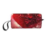 Romantic Valentine's Day Heart Printed Travel Makeup Bag Portable Cosmetic Bag Makeup Case Toiletry Handbag Organiser for Women