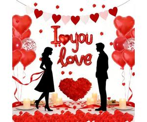 Romantic Valentine's Day Party Supplies with Will You Marry Me Decorations, Includes Heart Garland, Rose Petals and I Love You Balloons for Engagement Anniversary Birthday Surprise Party