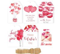Romantic Valentine's Day Tags, 60 Pack Paper Tags with Strings and Holes, Cute Love Labels for Wedding , Gift Wrapping, Party Decorations and Personalised Message