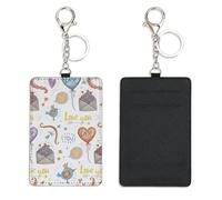 Romantic Valentines Love Letters Key Card Holder with Key Chain Bus Pass Holder for Men Women with 2 Card Slots Slim Wallet for Nurse Teacher Student Meal Bank Credit Cards Daily Use Nurse Accessories