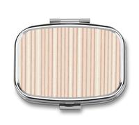Romantic Vertical Stripes Blush Pink and Ivory Pill Box 2 Compartment Portable Medicine Pill Case Travel Pill Organizer for Pocket Purse