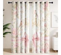 Romantic Victorian Blackout Curtains for Bedroom, Bow Pink Grommet Curtains Thermal 2 Panels Drapes, Soft Noise Reduce Curtains for Living Room Playroom W46 x L72 Inch