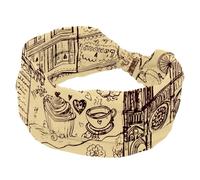 Romantic Vintage Paris Elements Pattern Stretchy Headbands for Women, Absorbed Sweat Sport Yoga Workout Headband, Soft Wide Hairband, Twist Knotted Hairwrap