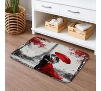Romantic Vintage Quick Dry Bath Mat, Paris Tower Red Umbrella Absorbent Non Slip Shower Mat, Fall Decorative Washable Bath Rugs for Bathroom Toilet Restroom 16x24 Inch