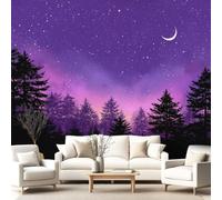 Romantic Wall Mural 300 x 210 cm(W x H), Forest Starry Sky Violet Wallpaper Wall Art Poster Picture for Bedroom Living Room Corridor Boy Girl Bedroom Gift Decoration
