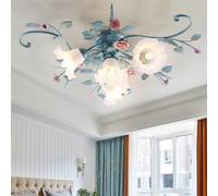 Romantic Warm Flower Ceiling Lights,Iron Princess Bedroom Lamp Chandelier,Mediterranean Style Wedding Room Fixtures Suspended Ceiling Lamps for Home Room (4 Lights)