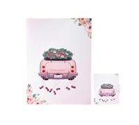Romantic Wedding Card - 3D Vintage Car Decorations | Pink White Greeting Card with Expandable Structure, Special Paper for Engagement Ceremonies Anniversaries Valentines Day