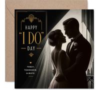 Romantic Wedding Card - Art Deco Glamour with a Vintage Twist - Bride and Groom Silhouette Embraced in Gold - A Stylish Nod to Everlasting Love - 145mm Square, Envelope Included