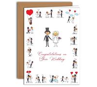 Romantic Wedding Card - Playful Bride & Groom | Large Folded Card (A4) - Kraft Envelope Included - Blank Inside