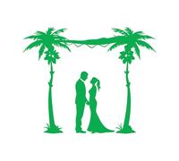 Romantic Wedding Couple Silhouette Under Palm Trees Vinyl Art Sticker 40x50.4cm Easy Installation Green