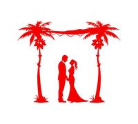 Romantic Wedding Couple Silhouette Under Palm Trees Vinyl Wall Decals 40x50.4cm It Won't Fall Off Red
