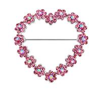 Romantic Wedding Holiday Pink Glittering Crystal Bridal Fashion Large Statement Open Heart Shaped Flower Brooch Pin For Women Rhodium Plated Alloy