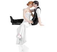 Romantic Wedding Party Cake Topper Ornament, Side Sitting Hug Bride and Groom Resins Figurine Cake Topper Wedding Couple Figurines Decorations