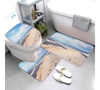 Romantic White Sand Landscape Bathroom Rugs Sets 3 Piece Super Absorbent Bathroom Mats Set Includes Bath Rug, Contour Mat and Toilet Lid Cover, Washable Non-Slip Bath Mats Carpet for Bathrooms