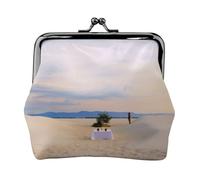 Romantic White Sand Landscape Prints Coin Purse Kiss Lock Pu Leather Mini Pouch Wallet Change Bag for Women Girls Kids