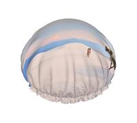 Romantic White Sand Landscape Shower Cap Reusable Waterproof Shower Bonnet for Women Men Elastic Band Bath Hair Hat Double Layered Washable Bath Cap for All Hairstyles, Travel-Friendly