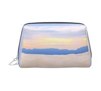 Romantic White Sand Landscape Small Makeup Bag Travel Cosmetic Bag Makeup Pouch PU Leather Portable Versatile Zipper Make up Bag for Women Girls