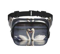 Romantic White Swan Fanny Pack Adjustable Crossbody Bag Large Waist Bag Travel Belt Bag Unisex Bum Bag
