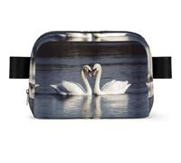 Romantic White Swan Fanny Pack Crossbody Waist Bag Pack Waterproof Mini Belt Bag Bum Hip Bag for Men Women