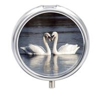 Romantic White Swan Pill Box 3 Compartments Portable Round Medicine Pill Case for Holding Vitamins Decorative Metal Medicine Organizer