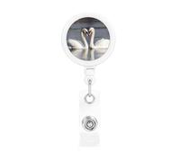 Romantic White Swan Retractable Badge Reel Heavy Duty Badge Holder with Belt Clip Retractable Lanyards ID Card Holder with Keychain Name Badge Clips for Office Nurse Employee