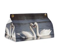 Romantic White Swan Tissue Box Cover, Modern All Print Tissue Box Holder Decorative Organizer for Tabletop Night Stands Bathroom Office
