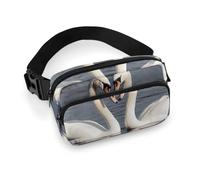 Romantic White Swan Waist Bag Large Capacity Fanny Pack Adjustable Belt Crossbody Bags Portable Waist Packs For Outdoors Traveling Casual Running