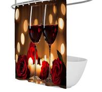 Romantic Wine Glasses Shower Curtain Red Roses Bath Curtain Candlelight Ambiance Bathtub Curtains Waterproof Polyester with Hooks 120 x 180 cm