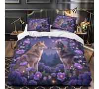 Romantic Wolves Duvet Cover 3D Design Printed Anti-allergic 3 Pieces Bedding Set Zipper Fantasy Floral Comforter Cover Hotel Quality All Season for Adults Kids Women Teens Youth Single（140x200cm）