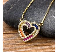 Romantic Women Initial Necklace Heart Shape Rainbow Copper Pendent Long Snake Chain Necklace Jewelry for Lady Girls Best