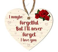 Romantic Wooden Heart Plaque - "I May Be Forgetful But I’ll Never Forget I Love You" - Wall Hanging for Partner - Anniversary, Valentine's, or Special Occasion (Small: 10 cm (H) × 9 cm (W))