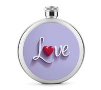 Romantic Word Love Red Heart Stainless Steel Hip Flask for Liquor, Round Pocket Portable Wine Flask for Drink 5 Oz