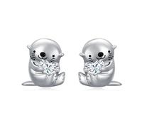 ROMANTIC WORK 925 Sterling Silver Otter Earrings April Birthstone Sea Otter Earrings Otter Animal Jewellery Otter Gifts for Women