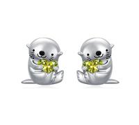 ROMANTIC WORK 925 Sterling Silver Otter Earrings August Birthstone Sea Otter Earrings Otter Animal Jewellery Otter Gifts for Women