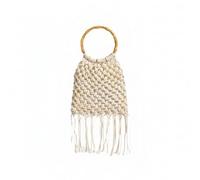 RomanticDesign Handwoven Cotton Rope Tote Bag Crochet Fringe Beach Handbag for Women, Beige, Boho Crochet Fringe